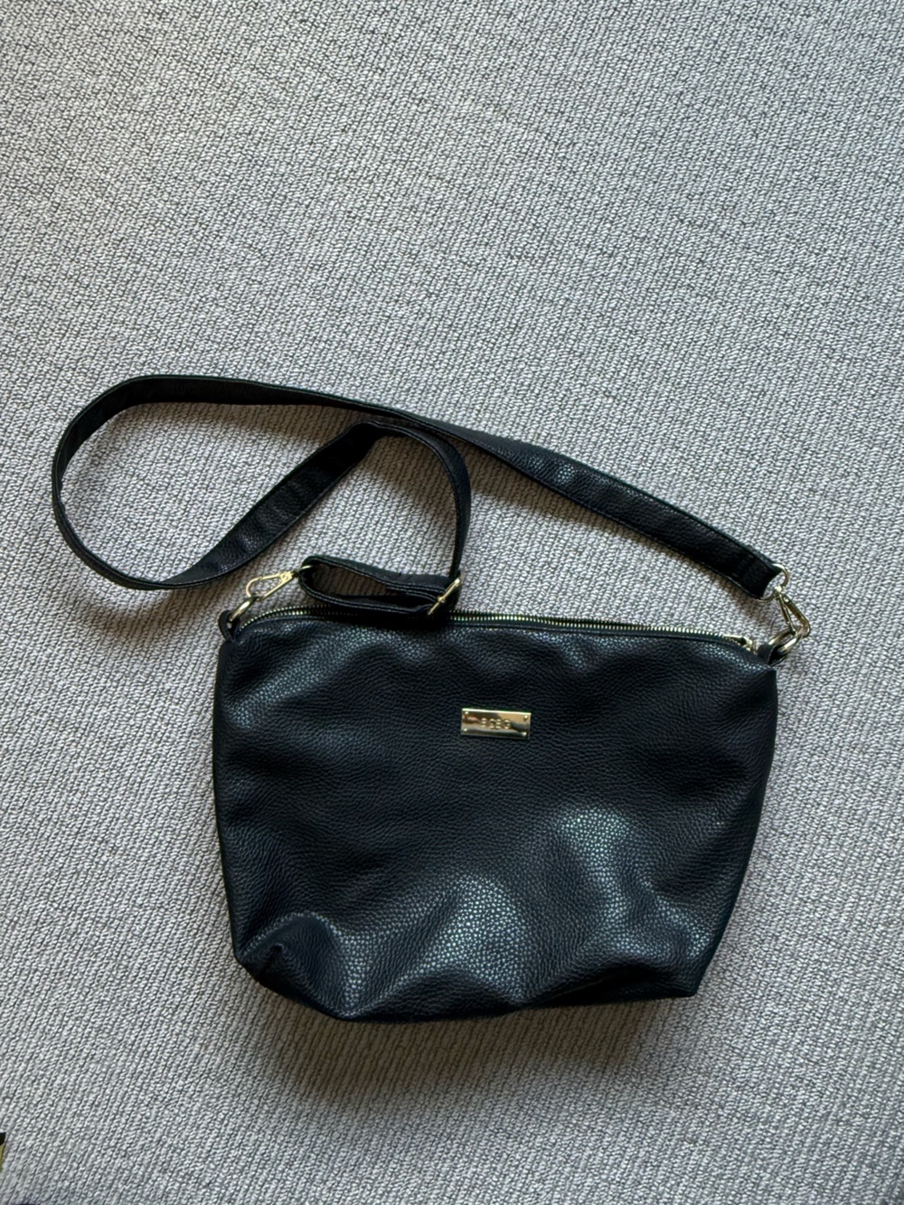 BCBG Black Pebbled Leather Crossbody Bag with Gold Accents